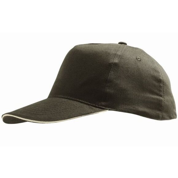 SOLS Unisex Sunny 5 Panel Baseball Cap / Army/Beige - Picture 2 of 5